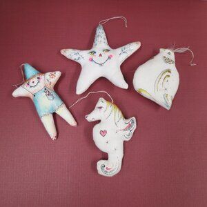 Hearts & Smiles CT Artist Cloth Detailed Hand-sewn Ornaments SEA HORSE STAR +